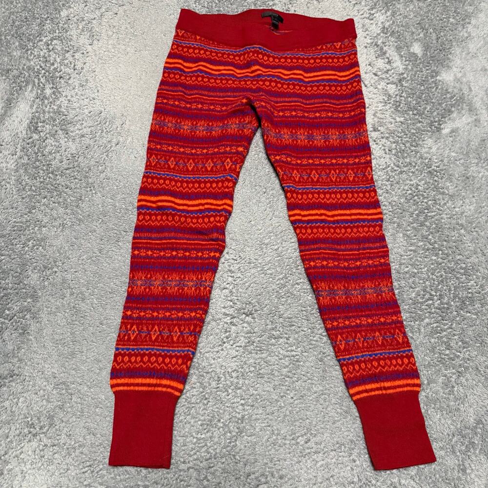 J.Crew Merino Wool Fair Isle Leggings Pants Womens Small Red Orange Base Layer